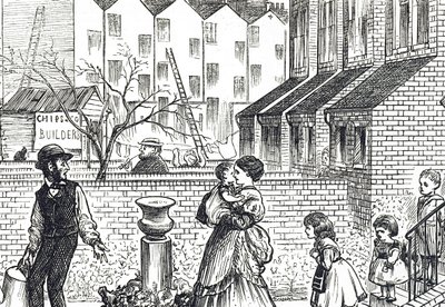 Cartoon over de snelle stedelijke uitbreiding en Jerry-building door George du Maurier