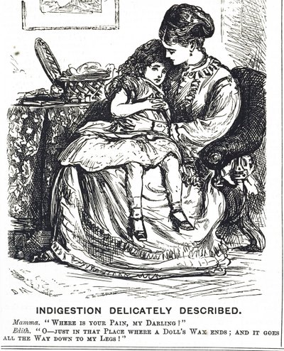 Cartoon die een jong meisje toont dat lijdt aan indigestie door George du Maurier