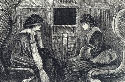 Cartoon van passagiers in de Londense metro door George du Maurier