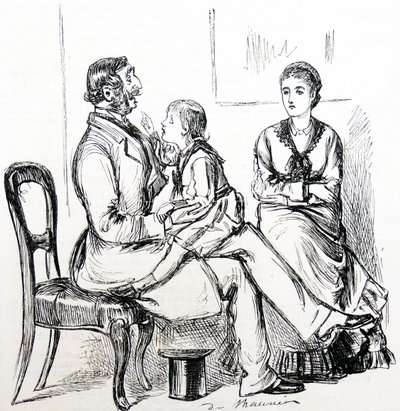 Kind gefascineerd door rubber gebruikt om kunstgebitten te bevestigen door George du Maurier