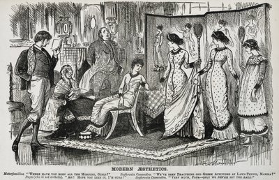 George du Maurier cartoon over de modieuze esthetische beweging in de decoratieve kunsten. Uit 
