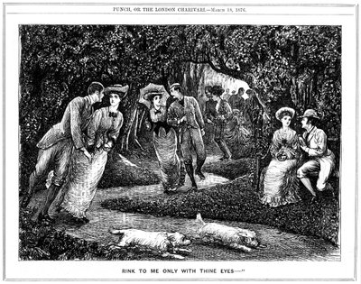 Toenemende populariteit van de rolschaats. George du Maurier cartoon uit Punch door George du Maurier