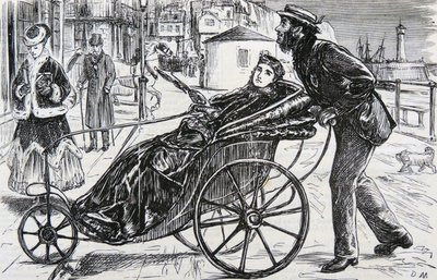 Patrick, die de badstoel van de dame duwt door George du Maurier