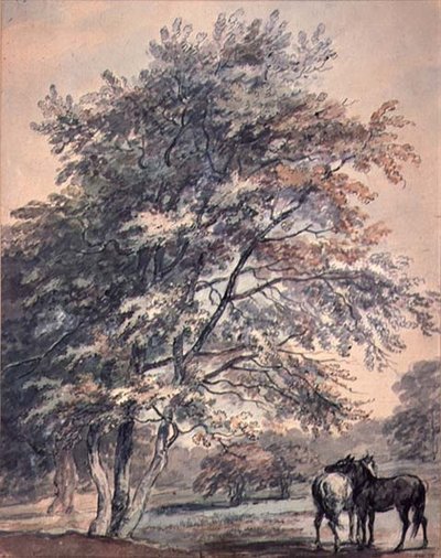 Bomen en paarden door George the Elder Barret