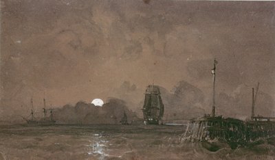 Haven van Sunderland: Maanlicht, 19e eeuw door George the Elder Chambers