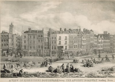 Een uitzicht op High Street, Southwark, Londen, zijnde de oude weg door George the Elder Scharf