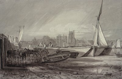 Lambeth Paleis en Kerk vanaf Millbank door George the Younger Barret