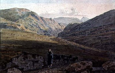 Bergachtig Landschap - Avond door George the Younger Barret
