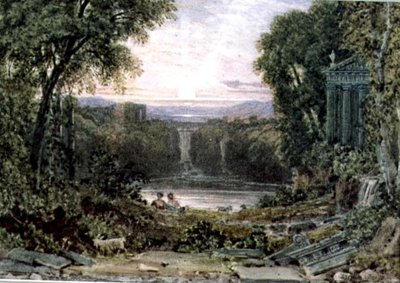 Zonsondergang, Tivoli door George the Younger Barret
