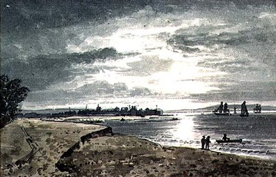 Uitzicht op de rivier Adur met New Shoreham in de verte door George the Younger Barret