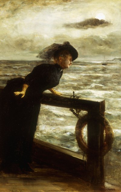 Dame in het Zwart bij de Zee door George van den Bos