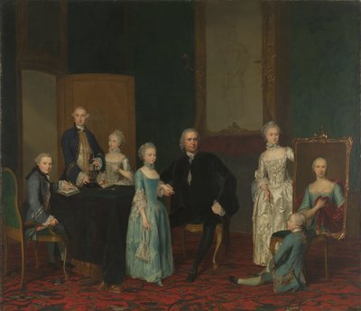 Portret van Pieter Cornelis Hasselaer, Raadgever van de VOC en Burgemeester van Amsterdam, met zijn familie door George van der Mijn