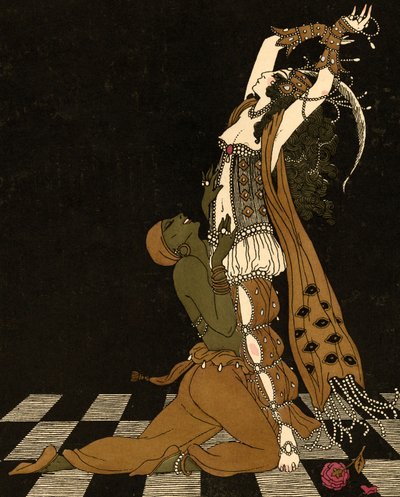 Vaslav Nijinsky en Ida Rubinstein in Schéhérazade door Georges (after) Barbier