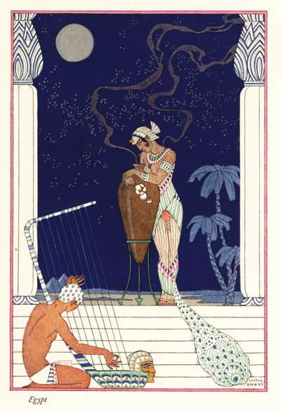 Een koningin ruikt geurige rook, oud Egypte, 1928 door Georges Barbier
