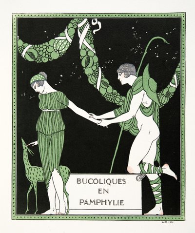 Bucoloques en Pamphylie, illustratie uit Les Chansons de Bilitis, door Pierre Louys, uitgegeven 1922 door Georges Barbier