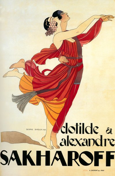 Dansers Clotilde en Alexandre Sakharoff 1921 (poster) door Georges Barbier