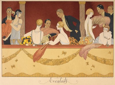 Eventails. Mensen genieten van een avond in het theater door Georges Barbier