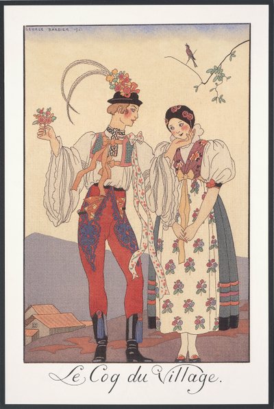 Falbalas et Fanfreluches, Almanak voor 1922, Le coq du village, door George Barbier, prent door Georges Barbier