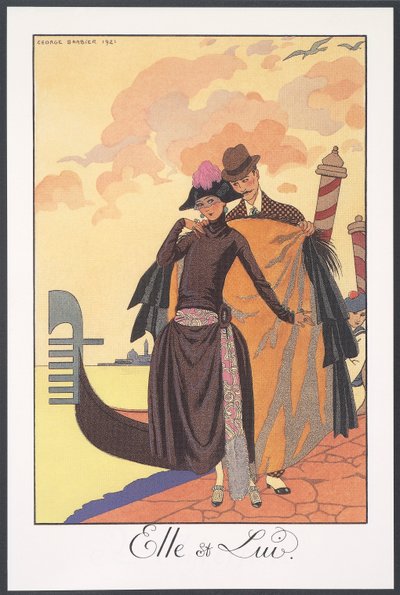 Falbalas et Fanfreluches, Almanak voor 1924, Serenade, door George Barbier, prent door Georges Barbier