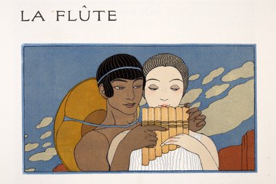 La Flute, illustratie uit Les Chansons de Bilitis, door Pierre Louys, pub. 1922 door Georges Barbier