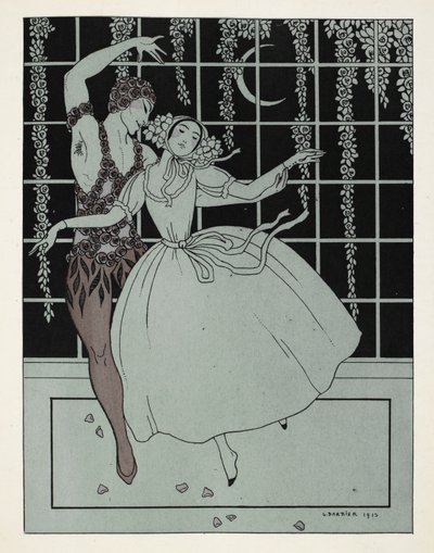 "Le Spectre de la Rose". De afbeelding ontleent zijn naam aan het ballet van de Ballets Russes, gebaseerd op een gedicht van Théophile Gautier. De dansers bij de oorspronkelijke uitvoering waren Vaslav Nijinsky als de Roos en Tamara Karsavina als het Meisj door Georges Barbier