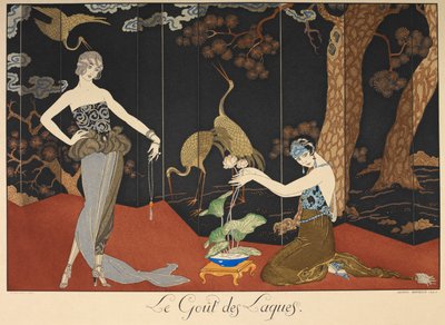 De smaak van lakken. Twee vrouwen voor een gelakt scherm. door Georges Barbier