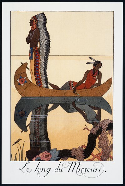 Le long du Missouri, lithografie uit Falbalas et Fanfreluches, Almanach des Modes Presentes, Passees et Futures, Frankrijk, 20e eeuw door Georges Barbier