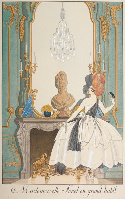 Mademoiselle Sorel in groot kostuum door Georges Barbier