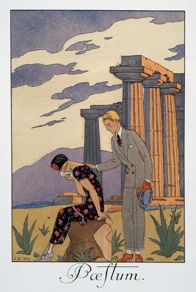 Paestum, lithografie uit Falbalas et Fanfreluches, Almanach des Modes Presentes, Passees et Futures door Georges Barbier