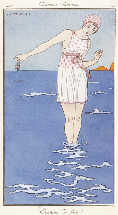Parijse kleding: Badkostuum door Georges Barbier