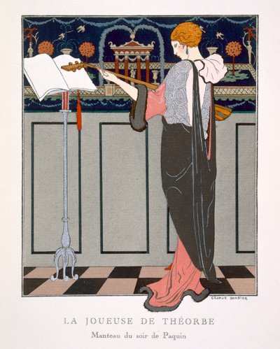 De theorbo-speler, ontwerp voor een avondjas door Paquin door Georges Barbier