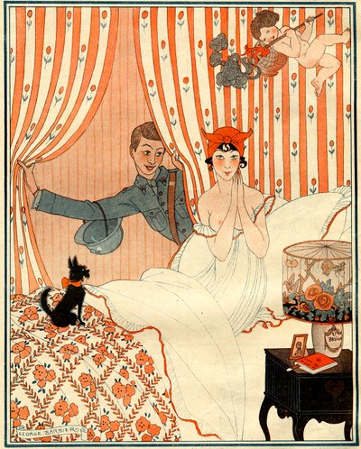 De onvoorziene terugkeer... Of de wekker - illustratie uit la Vie Parisienne door Georges Barbier