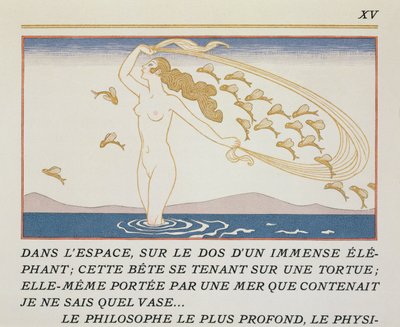 Vrouw wadend door water, illustratie uit 