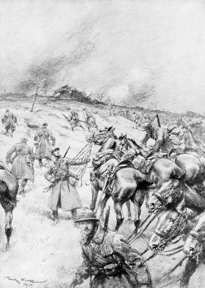 Franse cavalerie in actie, 1918, 1926 door Georges Bertin Scott