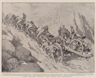 Paardartillerie die een diepe nullah bij Bloemfontein oversteekt door Georges Bertin Scott