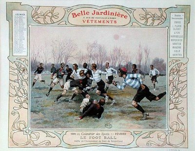 Rugby, illustratie voor februari uit een kalender voor de kledingwinkel 