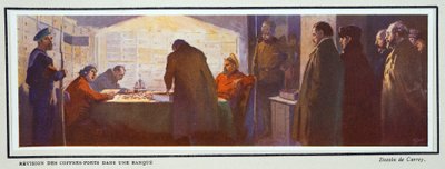 Binnen een bankkluis tijdens de Revolutie, uit Histoire des Soviets, pub. 1922 door Georges Carrey