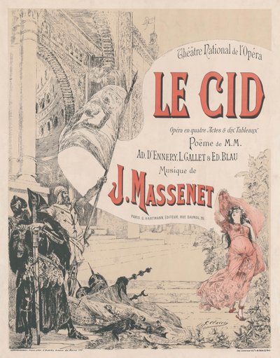 Poster voor de première van de opera Le Cid door Jules Massenet door Georges Clairin