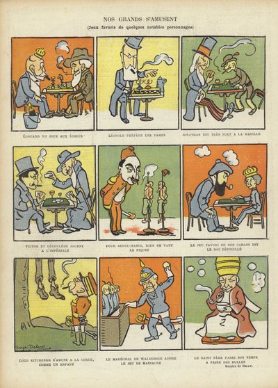 Favoriete spellen van grote mannen, illustratie voor Le Rire door Georges Delaw