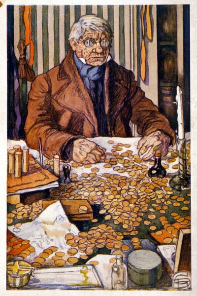 Le pere Grandet telt zijn geld - Illustratie in 