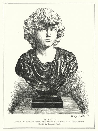 Buste van de Italiaanse architect en schilder Giotto als kind, door de Franse beeldhouwer Emile Soldi door Georges Ernest Profit