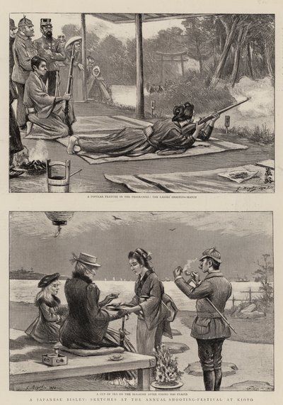 Een Japanse Bisley, schetsen bij het jaarlijkse schietfestival in Kioto door Georges Ferdinand Bigot