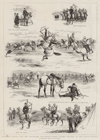 Bereden Pijpers voor de Hooglandregimenten, wat zou kunnen gebeuren bij de Eerste Parade door Georges Ferdinand Bigot