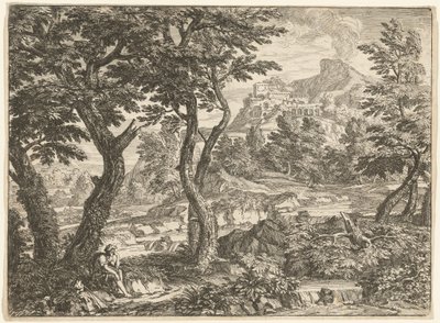 Landschap met een rustende reiziger door Georges Focus