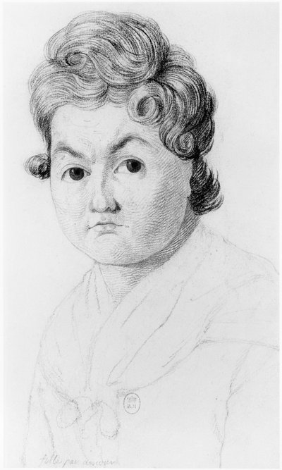 Gekke vrouw van liefde, illustratie uit een onuitgegeven verhandeling door Jean Etienne Dominique Esquirol (1772-1840) over de krankzinnigen van het Salpetriere-asiel, c.1818 door Georges Francois Gabriel