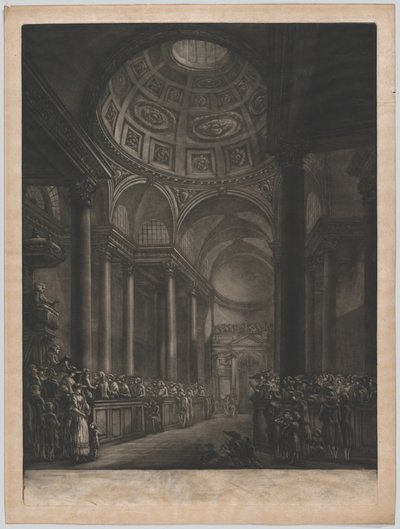 Een uitzicht van de binnenkant van St. Stephens Walbrook, gedaan naar de tekening in zijn Majesteit