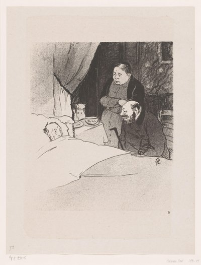 Zieke man in bed door Georges Hermann Rene Paul