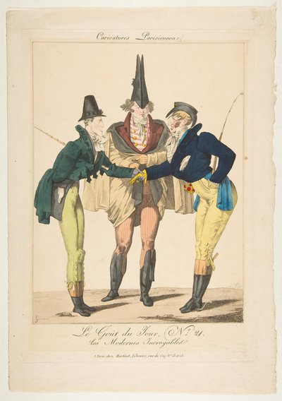 Le Goût du Jour, No. 21: Les Modernes Incroyables, uit Parijse karikaturen door Georges Jacques Gatine