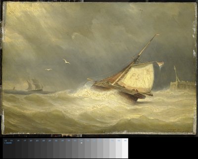 Woeste zee met zeilschepen door Georges Johannes Hoffmann