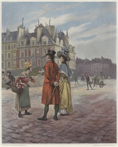 Bloemenverkoper in Pont-Neuf door Georges Jules Auguste Cain